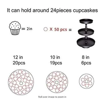 3 Tier Tiered Serving Tray Stand, Cupcake Stands for 50 Cupcakes Black Cupcake Stand Cupcake Tower Display Stand for Wedding Party Dessert Table