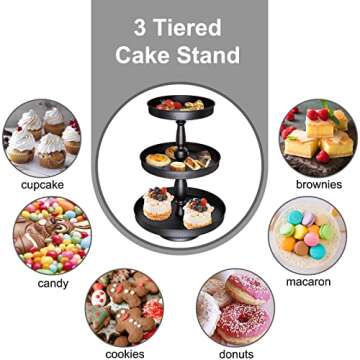 3 Tier Tiered Serving Tray Stand, Cupcake Stands for 50 Cupcakes Black Cupcake Stand Cupcake Tower Display Stand for Wedding Party Dessert Table