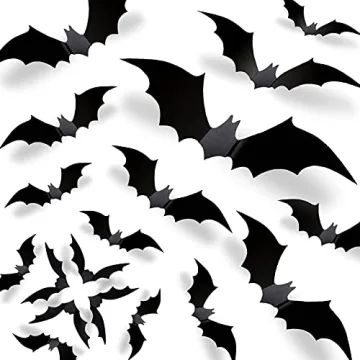 CESOF Halloween Bats Wall Decor 3D Bats Decorations - 70 Pcs 5 Sizes Matte Black PVC Reusable DIY Ba...