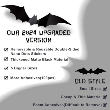 CESOF Halloween Bats Wall Decor - 3D Matte Black Bats Set