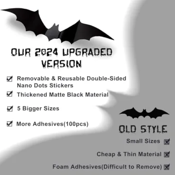 CESOF Halloween Bats Wall Decor - 3D Matte Black Bats Set