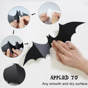 CESOF Halloween Bats Wall Decor - 3D Matte Black Bats Set