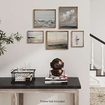 Boho Art Deco Victoria Picture Bathroom - Rustic French Country Wall Art Decor - Modern Farmhouse Kitchen Poster Print Set - Aesthetic Vintage Landscape - Sea Ocean Coastal Sail Boat Lake Cloud Cabin