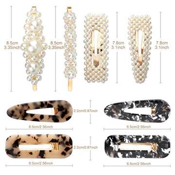 Hair Clips 16 PCS, OYRGCIK 4 PCS Pearls Hair Clips & 12 PCS Acrylic Resin Hair Barrettes Fashion Geometric Alligator Hair Pins for Women Ladies Girls Hair Bows Headwear Styling Hair Tools Accessories