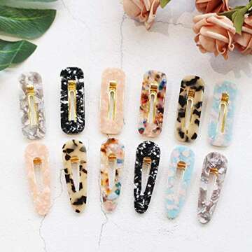 Hair Clips 16 PCS, OYRGCIK 4 PCS Pearls Hair Clips & 12 PCS Acrylic Resin Hair Barrettes Fashion Geometric Alligator Hair Pins for Women Ladies Girls Hair Bows Headwear Styling Hair Tools Accessories