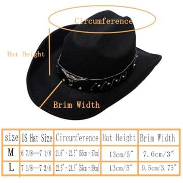 Kalerona Black Cowboy Hats for Men & Women Cowgirl Hats with Hat Band for Cattleman Western Hats