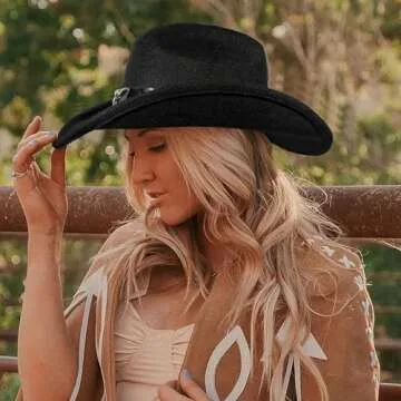 Kalerona Black Cowboy Hats for Men & Women Cowgirl Hats with Hat Band for Cattleman Western Hats