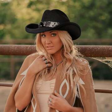 Kalerona Black Cowboy Hats for Men & Women Cowgirl Hats with Hat Band for Cattleman Western Hats