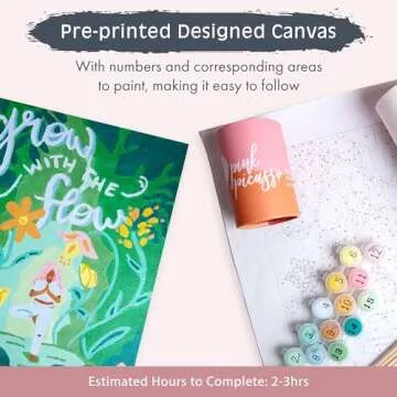 Pink Picasso Kits Self Care Collection Paint By Number for Adults & Beginners | DIY Unique 8x10 Canvas Painting Kit | Color by Numbers Art Paint Canvas best for the young at heart | Grow with the Flow
