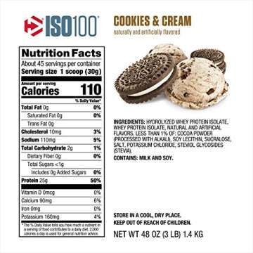 Dymatize ISO100 Hydrolyzed Protein Powder, 100% Whey Isolate Protein, 25g of Protein, 5.5g BCAAs, Gl...