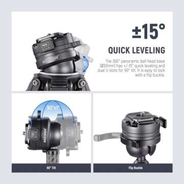 NEEWER LITETRIP LT32 62" Travel Tripod Carbon Fiber with ±15° Leveling 360° Panorama Head, Detach...