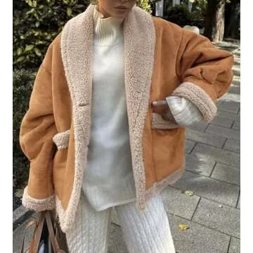 loveimgs Women Oversized Sherpa Lined Leather Jacket Faux Suede Fleece Shearling Coat Winter Biker A...