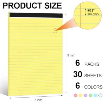 Utron 6 PCS Small Legal Pads 5x8 Colorful, Narrow Ruled Small Note Pads 5x8, Micro Perforated Writin...