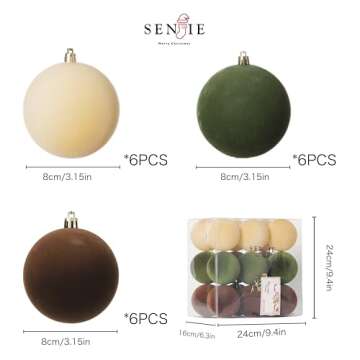Senjie 18 PCS Velvet Ornaments Balls Set for Christmas Tree Holiday Decor