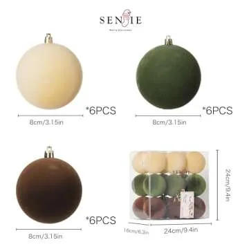 Senjie 18 PCS Velvet Ornaments Balls Set for Christmas Tree Holiday Decor