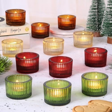 HAVITI 24 pcs Tealight Candle Holders, Multicolor Votive Tea Light Candle Holder Glass for Gold Cent...