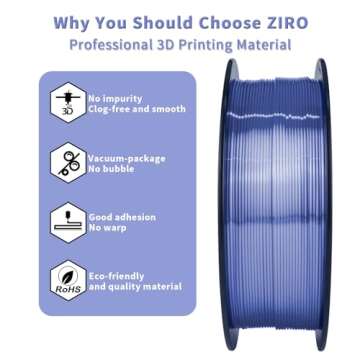 ZIRO PLA 3D Printer Filament, Silky Violet 1.75mm, Tangle-Free, 2.2lbs