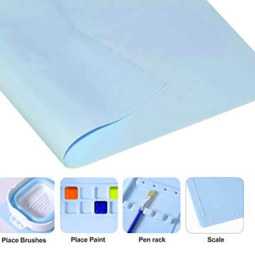 Silicone Craft Mat, Silicone Painting Mat, Silicone Mat for Resin Casting, Thick Silicone Mat for Crafts, Nonstick Nonslip, 20"x16" with Cleaning Cup, for Painting, Art etc(Blue)