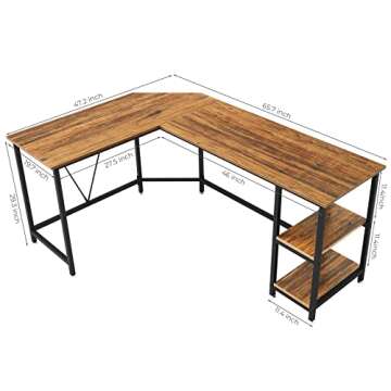 GreenForest L Shaped Computer Desk with Storage Shelves, 66 inch Corner Computer Home Office Writing Table,Rustic Large Gaming PC Workstation Space Saving, Easy Assembly,Walnut