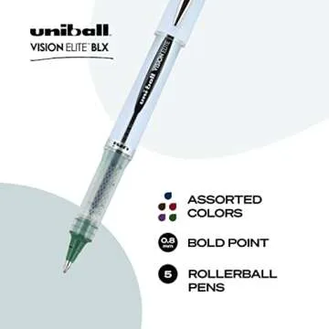 Uniball Vision Elite BLX Rollerball Pens, Assorted Pens Pack of 5, Bold Pens with 0.8mm Ink, Ink Black Pen, Pens Fine Point Smooth Writing Pens, Bulk Pens, and Office Supplies