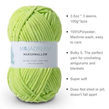 MOJADREAM 3PCS 3.5oz Chenille Yarn for Blankets Amigurumi: Soft Velvet Baby Yarn Blanket Knitting an...