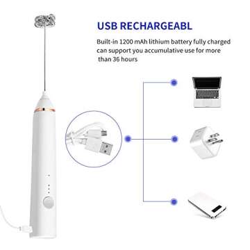 Milk Frother, Rechargeable hand-Held Electric Milk Frother 3 Adjustable USB Charging Can Be Used for...