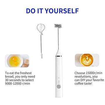 Milk Frother, Rechargeable hand-Held Electric Milk Frother 3 Adjustable USB Charging Can Be Used forBulletproof Coffee Protein Drinks Matcha Coffee Whisk (White)