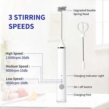 Electric Milk Frother - Rechargeable, 3 Speed Whisk