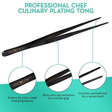 O'Creme Culinary Stainless Steel Tweezer Tongs Set - Precise Cooking Tools