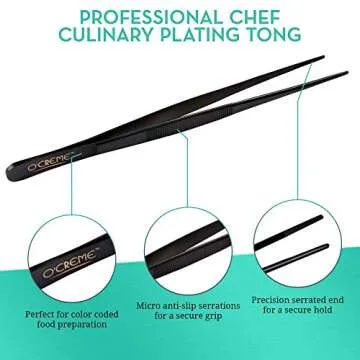 O'Creme Culinary Stainless Steel Tweezer Tongs Set - Precise Cooking Tools