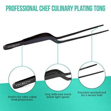 O'Creme Culinary Stainless Steel Tweezer Tongs Set - Precise Cooking Tools