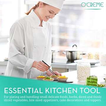 O'Creme Culinary Stainless Steel Tweezer Tongs Set - Precise Cooking Tools