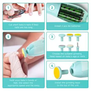 Baby Nail Trimmer Electric, Lupantte Safe Baby Nail File, Baby Nail Clippers with Light and 6 Grinding Pads for Newborn Infant Toddler or Adults Toes and Fingernails, Kids Nail Care, Polish and Trim