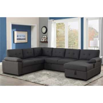 Sectional Sleeper Sofa with Pull Out Couch Bed U Shaped Sleeper Couch Bed with Storage Chaise, Fabri...