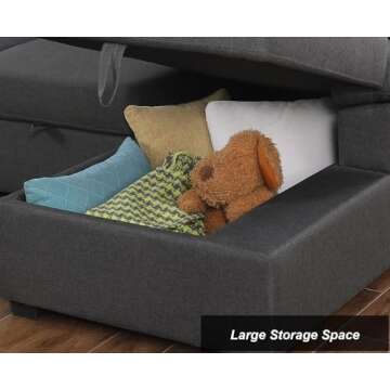 Sectional Sleeper Sofa with Pull Out Couch Bed U Shaped Sleeper Couch Bed with Storage Chaise, Fabric Modern 6 Seater Sofa Bed Sleeper, Dark Grey