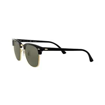 Ray-Ban RB3016 Clubmaster Square Sunglasses, Black/Polarized G-15 Green, 49 mm