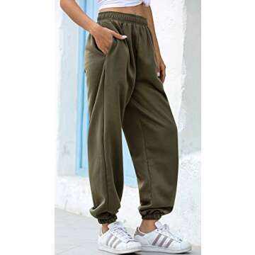 chouyatou Women's Sports High Waisted Loose Baggy Fleece Gym Jogger Sweatpants with Pocket (Small, Army Green)