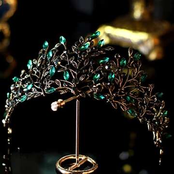 TOBATOBA Vintage Tiaras and Crowns for Women Crystal Leaf Tiara Green Tiara Gothic Crown Birthday Qu...
