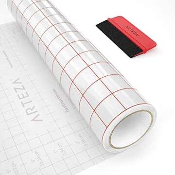 ARTEZA Ultra Clear Transfer Tape Paper with Grid & Squeegee, 12 Inch Wide x 12 Foot Long Roll, for Alignment & Transfer of Adhesive Vinyl for Decals, Signs, Walls, Windows & Smooth Surfaces