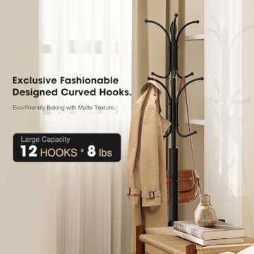 Ulimart Coat Rack Freestanding,12 Hooks Metal Coat Racks with Umbrella Holder,Sturdy Hall Rree,Easy Assembly Coat Rack Stand for Hanging Scarf,Purse,Hats,Jacket(Black)
