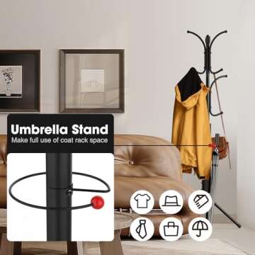 Ulimart Coat Rack Freestanding,12 Hooks Metal Coat Racks with Umbrella Holder,Sturdy Hall Rree,Easy Assembly Coat Rack Stand for Hanging Scarf,Purse,Hats,Jacket(Black)