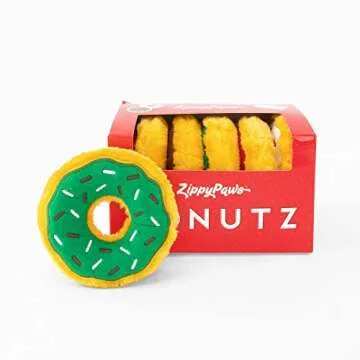 ZippyPaws Mini Donutz Christmas Dog Toy, 6-Pack - Plush Squeaky Holiday Dog Gifts for Small & Medium Puppy Dogs, Interactive Hide & Seek Stocking Stuffers for Pets - Xmas Assortment