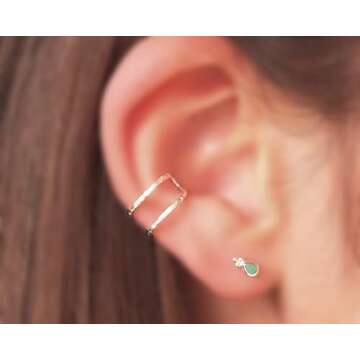 Handmade Single Hammered Double Band adjustable Ear Cuff, 925 Sterling Silver Clip On Non Piercing H...