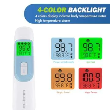 Ear Thermometer for Baby, ELERA Infrared LCD Thermometer with Automatic Switching Mode of Ear & Forehead, 1s Measurement, 4 Color Backlight Display with Fever Indicator