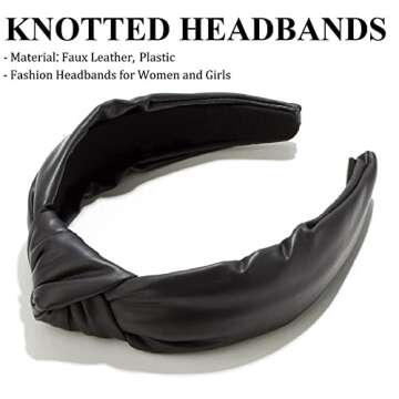 Huachi Headband, Knotted Headbands for Women Black Leather, Fashion Headbands for Women Top Knot Hea...