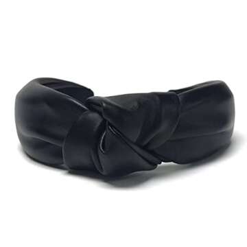 Huachi Headband, Knotted Headbands for Women Black Leather, Fashion Headbands for Women Top Knot Headband for Girls