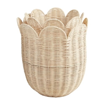 Mud Pie Scallop Rattan Baskets | Elegant Storage Duo