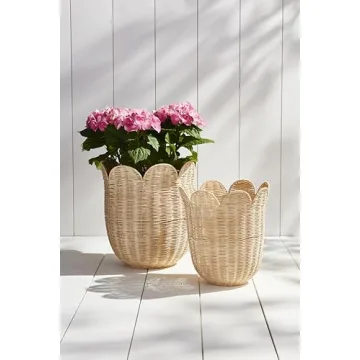 Mud Pie Scallop Rattan Baskets | Elegant Storage Duo