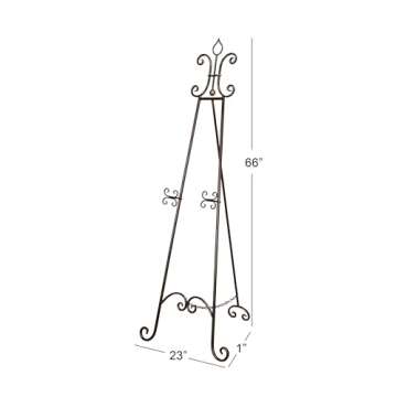 Deco 79 Metal Scroll Extra Large Free Standing Adjustable Display Stand Easel with Chain Support, 23" x 1" x 66", Black