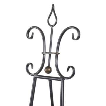 Deco 79 Metal Scroll Extra Large Free Standing Adjustable Display Stand Easel with Chain Support, 23" x 1" x 66", Black